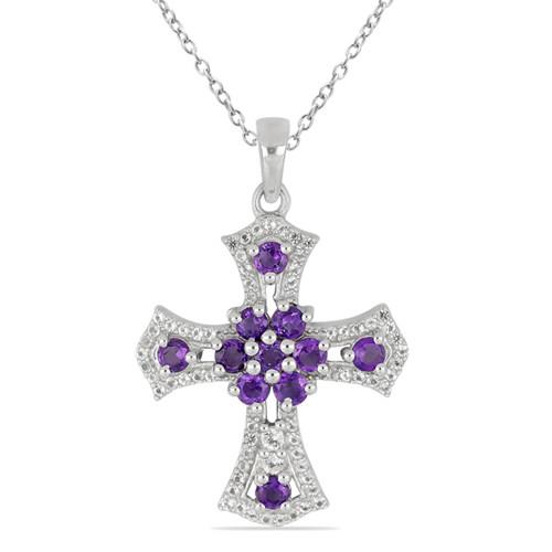 BUY AFRICAN AMETHYST GEMSTONE CROSS PENDANT IN 925 SILVER